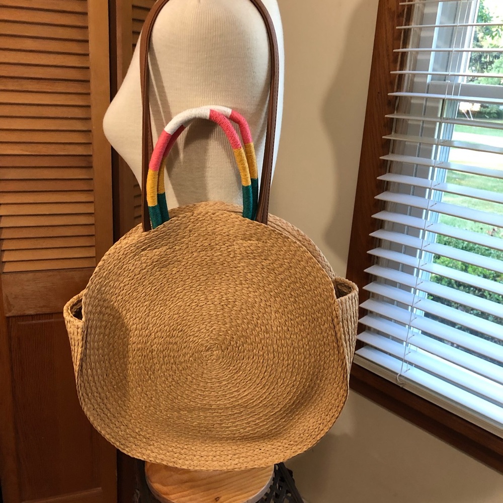 NWT straw packable round circle shoulder bag - Picture 4 of 8